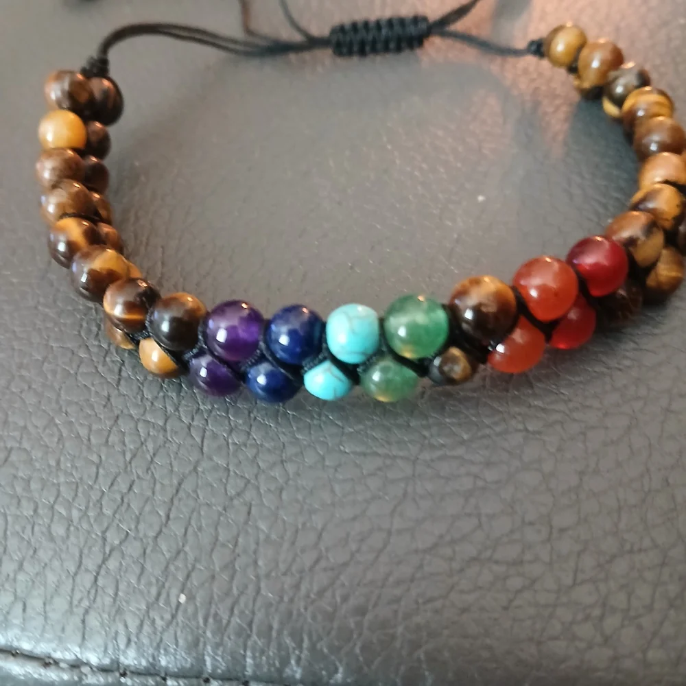 Handmade Chakra Beaded Bracelet with Tiger Eye